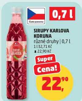 SIRUPY KARLOVA KORUNA různé druhy, 0,7 l