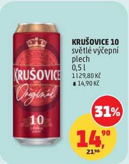 KRUŠOVICE 10 světlé výčepní plech, 0,5 l