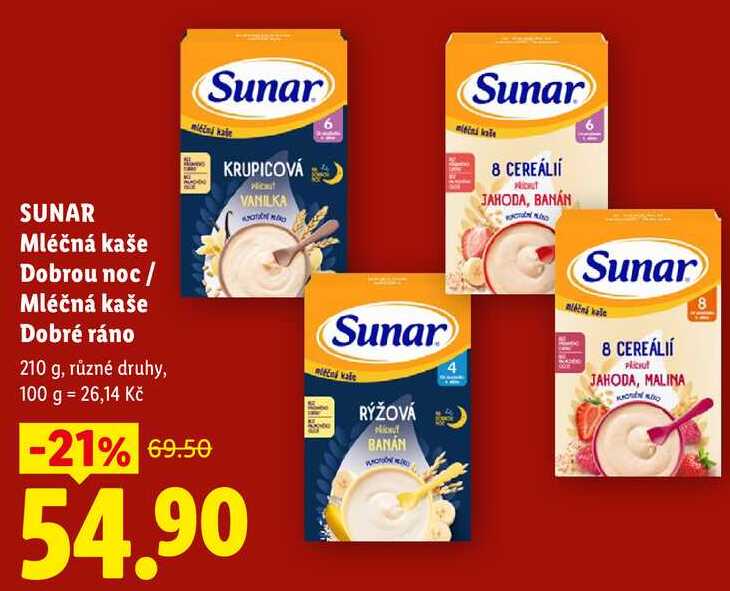 SUNAR Mléčná kaše Dobrou noc/Mléčná kaše Dobré ráno, 210 g
