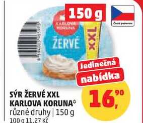 SÝR ŽERVÉ XXL KARLOVA KORUNA různé druhy, 150 g