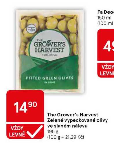 The Grower's Harvest Zelené vypeckované olivy ve slaném nálevu, 195 g