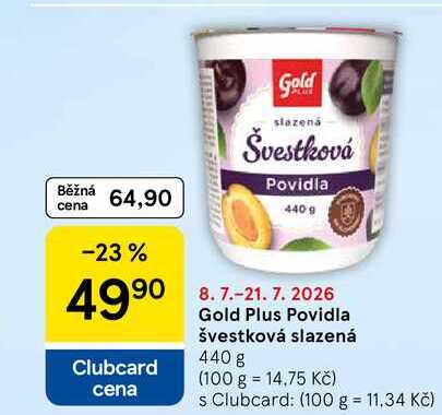 Gold Plus Povidla švestková slazená, 440 g