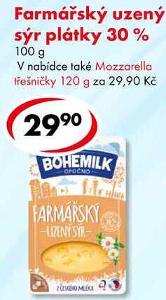Farmářský uzený sýr plátky 30%, 100 g