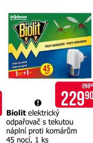 Biolit elektrický odpařovač s tekutou náplní proti komárům 45 nocí, 1 ks