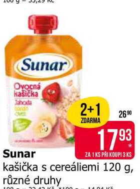 Sunar kašička s cereáliemi 120 g, různé druhy 