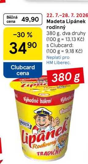 Madeta Lipánek rodinný, 380 g