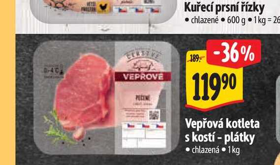 Vepřová kotleta s kostí - plátky 1kg