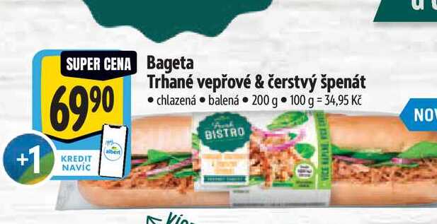 Bageta Trhané vepřové & čerstvý špenát 200 g