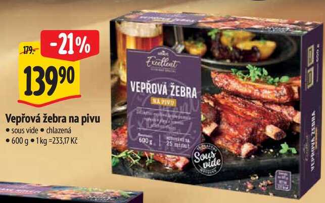 Vepřová žebra na pivu, 600 g