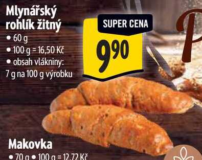 Mlynářský rohlík žitný, 60 g