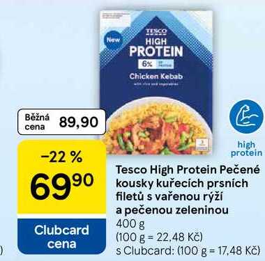 Tesco High Protein Pečené kousky kuřecích prsních filetů s vařenou rýží a pečenou zeleninou, 400 g