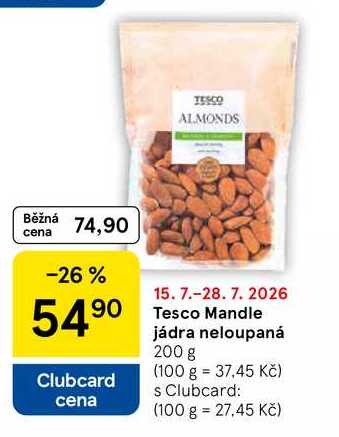 Tesco Mandle jádra neloupaná, 200 g