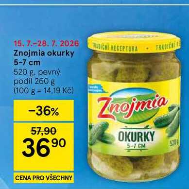 Znojmia okurky 5-7 cm, 520 g. pevný podíl 260 g