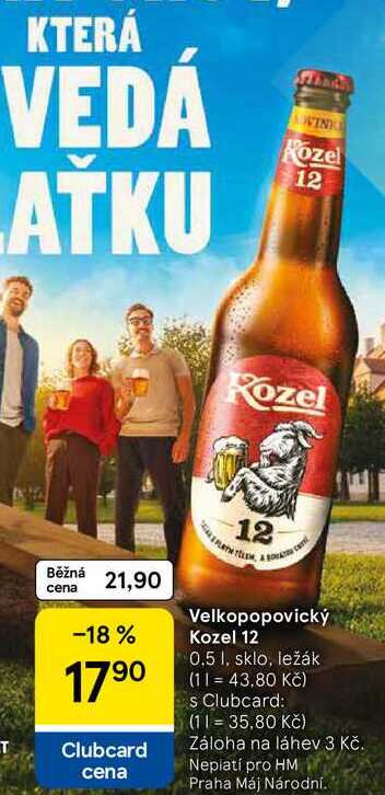 Velkopopovický Kozel 12, 0.5 l, sklo, ležák