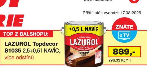 Lazurol Topdecor S103,5 2,5+0,5l, více odstínů
