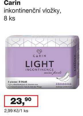 Carin inkontinenční vložky, 8 ks 