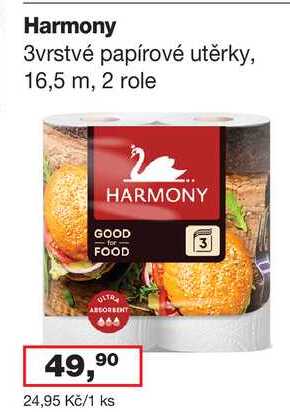 Harmony 3vrstvé papírové utěrky, 2 role