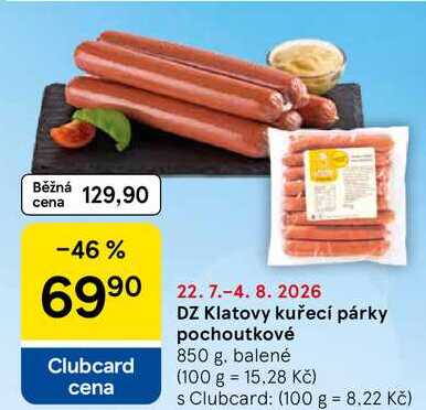 DZ Klatovy kuřecí párky pochoutkové, 850 g 