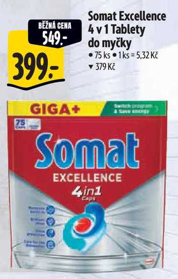Somat Excellence 4 v 1 Tablety do myčky, 75 ks