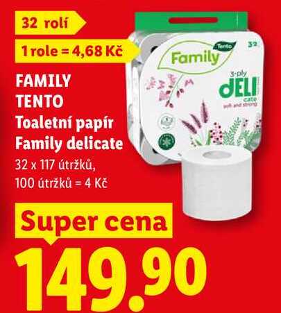FAMILY TENTO Toaletní papír Family delicate, 32 x 117 útržků