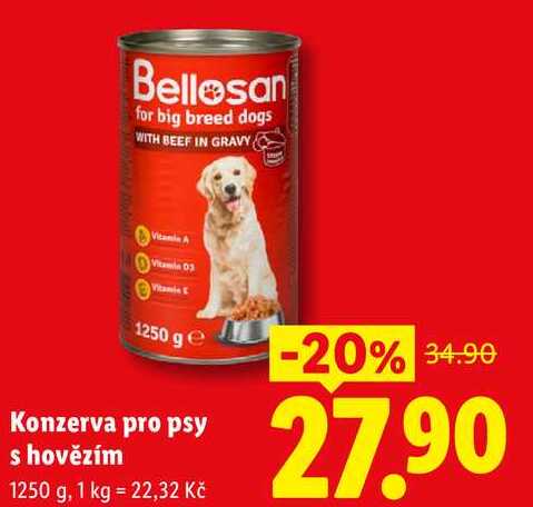 Konzerva pro psy s hovězím, 1250 g