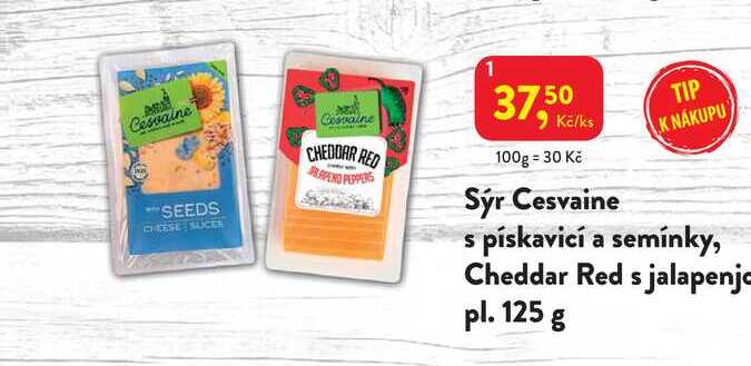 Sýr Cesvaine s pískavicí a semínky, Cheddar Red s jalapenj pl. 125 g