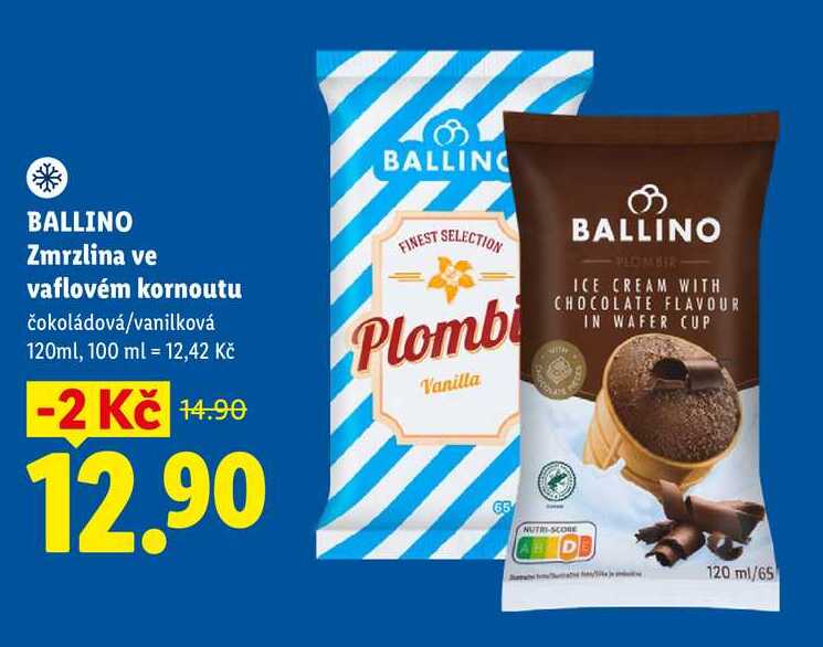 BALLINO Zmrzlina ve vaflovém kornoutu, 120ml