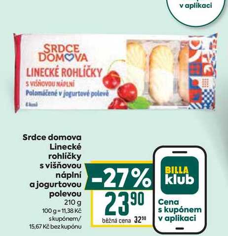 Srdce domova Linecké rohlíčky s višňovou náplní a jogurtovou polevou 210 g