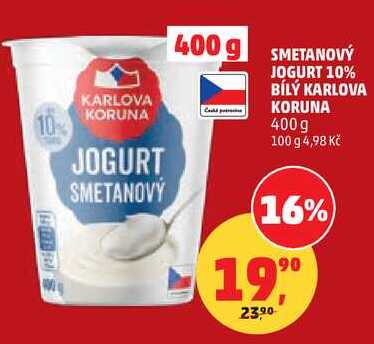 SMETANOVÝ JOGURT 10% BÍLÝ KARLOVA KORUNA, 400g