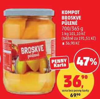 KOMPOT BROSKVE PŮLENÉ, 700/365 g