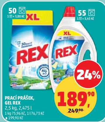 PRACÍ PRÁŠEK, GEL REX, 2,5 kg, 2,475 l
