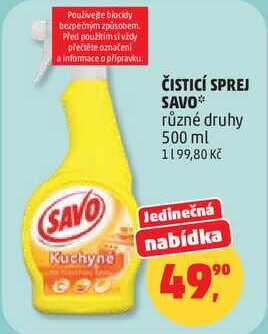ČISTICÍ SPREJ SAVO různé druhy, 500 ml