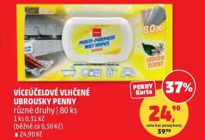 VÍCEÚČELOVÉ VLHČENÉ UBROUSKY PENNY různé druhy, 80 ks
