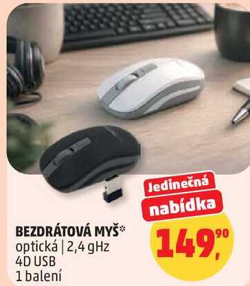 BEZDRÁTOVÁ MYŠ optická | 2,4 GHz 4D USB, 1 balení
