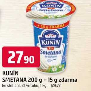 Kunín Smetana ke šlehání 31 % 200g + 15g zdarma