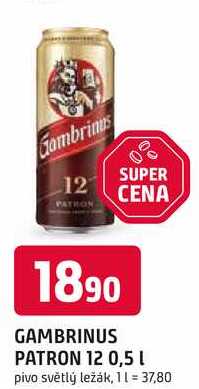 GAMBRINUS PATRON 12 0,5 l pivo světlý ležák