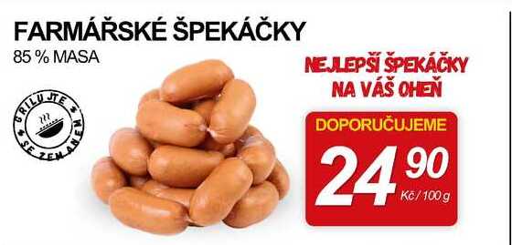 Farmářské špekáčky, 85 % masa, 100 g