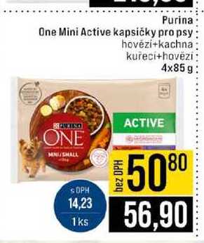 Purina One Mini Active kapsičky pro psy hovězí+kachna kuřecí+hovězí 4x85g