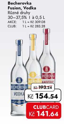 Becherovka Fusion, Vodka 30-37,5% 1 à 0,5 L  v akci