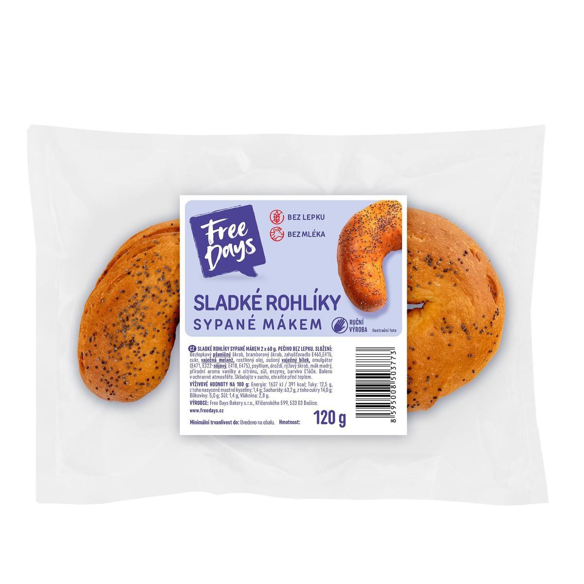 FreeDays Sladký rohlík sypaný mákem 2 ks, 120 g