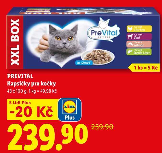 PREVITAL Kapsičky pro kočky, 48x 100 g