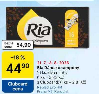 Ria Dámské tampóny, 16 ks, dva druhy