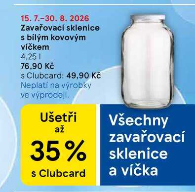 Zavařovací sklenice s bílým kovovým víčkem, 4,25 l