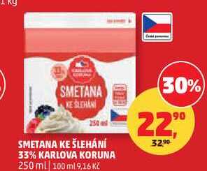SMETANA KE ŠLEHÁNÍ 33% KARLOVA KORUNA, 250 ml   