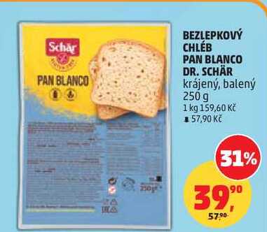 BEZLEPKOVÝ CHLÉB PAN BLANCO DR. SCHÄR krájený, balený, 250 g  