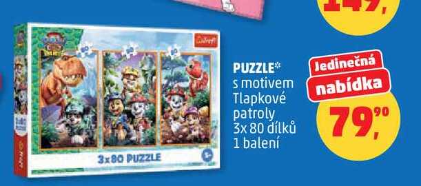 PUZZLE s motivem Tlapkové patroly, 3x 80 dílků, 1 balení   