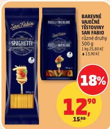 BAREVNÉ VAJEČNÉ TĚSTOVINY SAN FABIO různé druhy, 500 g  