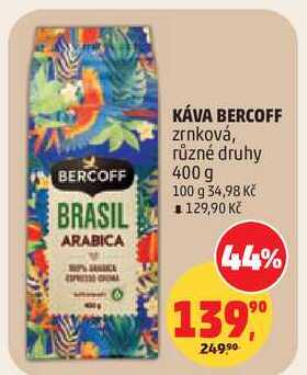 KÁVA BERCOFF zrnková, různé druhy, 400 g