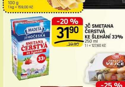 JČ SMETANA ČERSTVÁ KE ŠLEHÁNÍ 33% 250 ml 