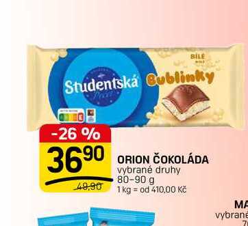 ORION ČOKOLÁDA vybrané druhy 80-90 g